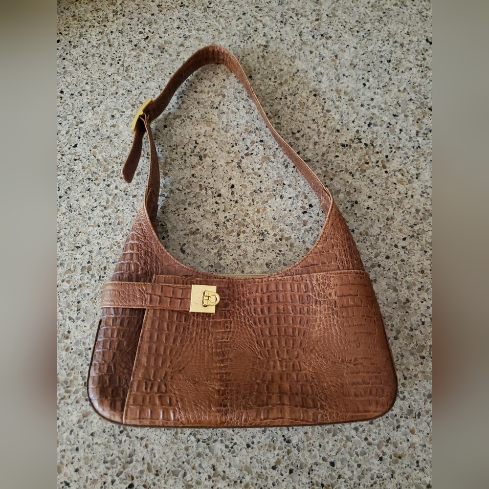 Dark Tan Alligator (?) Skin Ladies Handbag